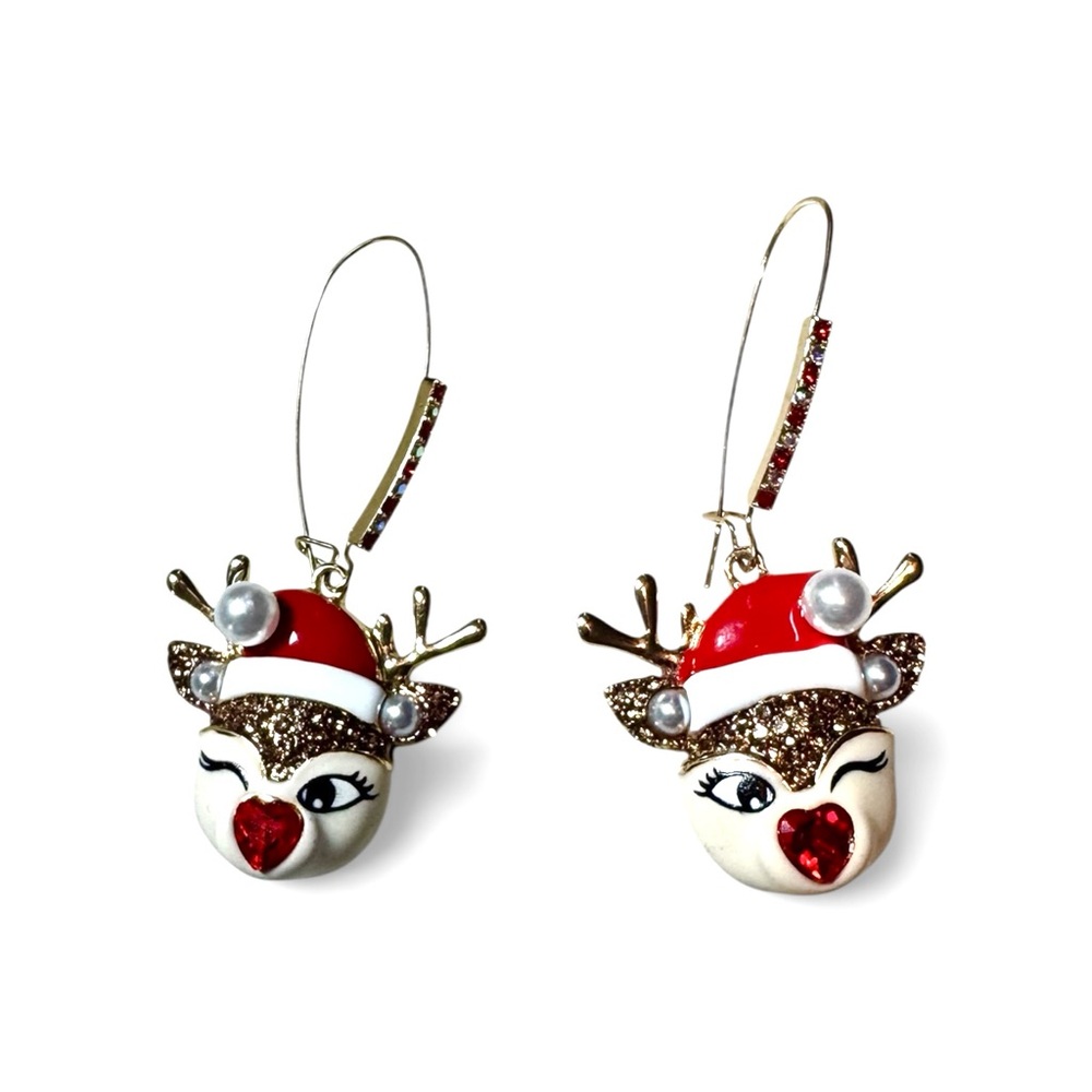 Betsey Johnson Red and Gold Reindeer Earrings